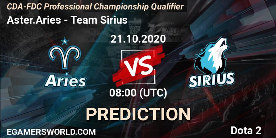 Aster.Aries vs Team Sirius: Match Prediction. 21.10.2020 at 08:16, Dota 2, CDA-FDC Professional Championship Qualifier