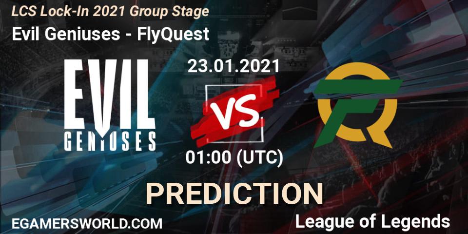 Evil Geniuses vs FlyQuest: Match Prediction. 23.01.2021 at 01:00, LoL, LCS Lock-In 2021 Group Stage