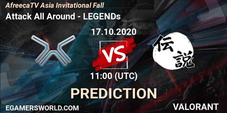 Attack All Around vs LEGENDs: Match Prediction. 17.10.2020 at 11:00, VALORANT, AfreecaTV Asia Invitational Fall