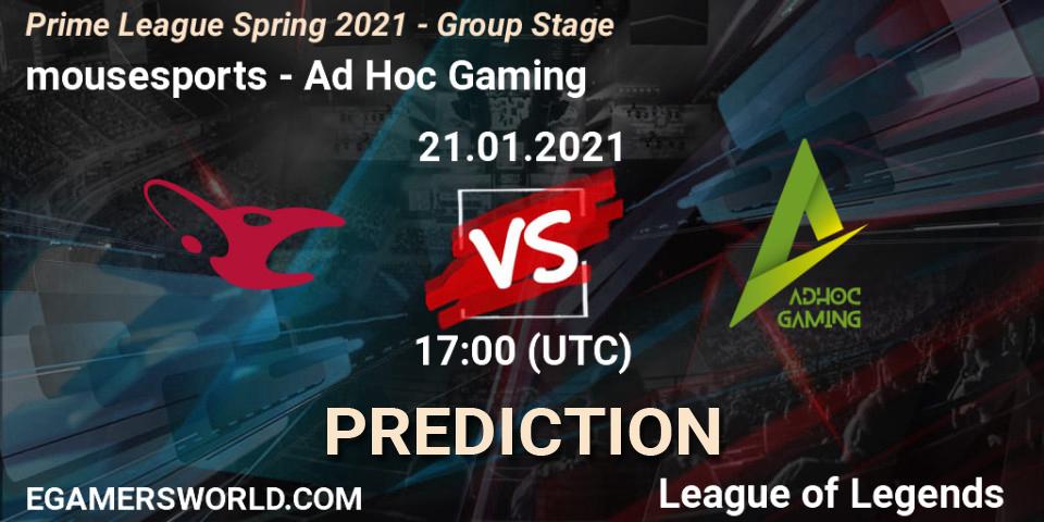 mousesports vs Ad Hoc Gaming: Match Prediction. 21.01.2021 at 17:00, LoL, Prime League Spring 2021 - Group Stage