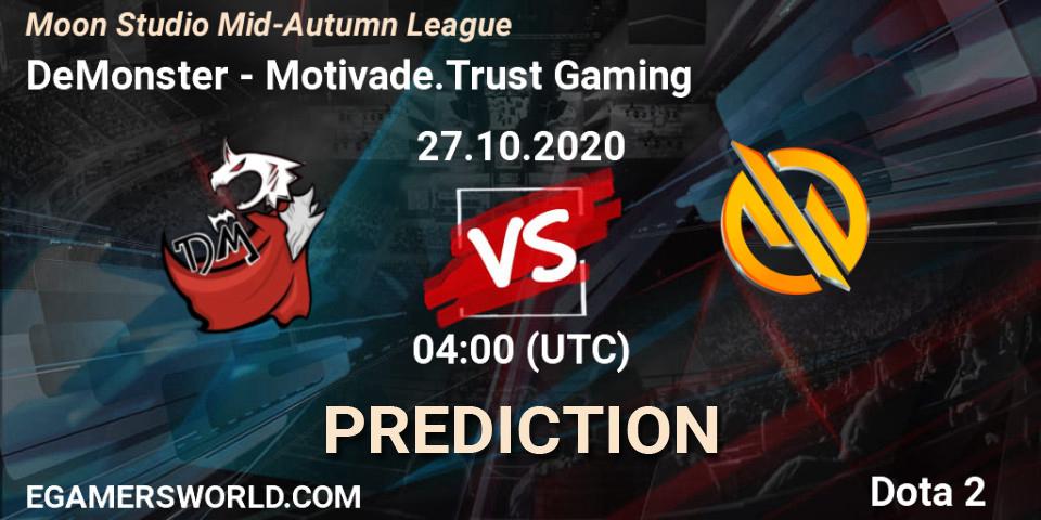 DeMonster vs Motivade.Trust Gaming: Match Prediction. 27.10.2020 at 04:19, Dota 2, Moon Studio Mid-Autumn League
