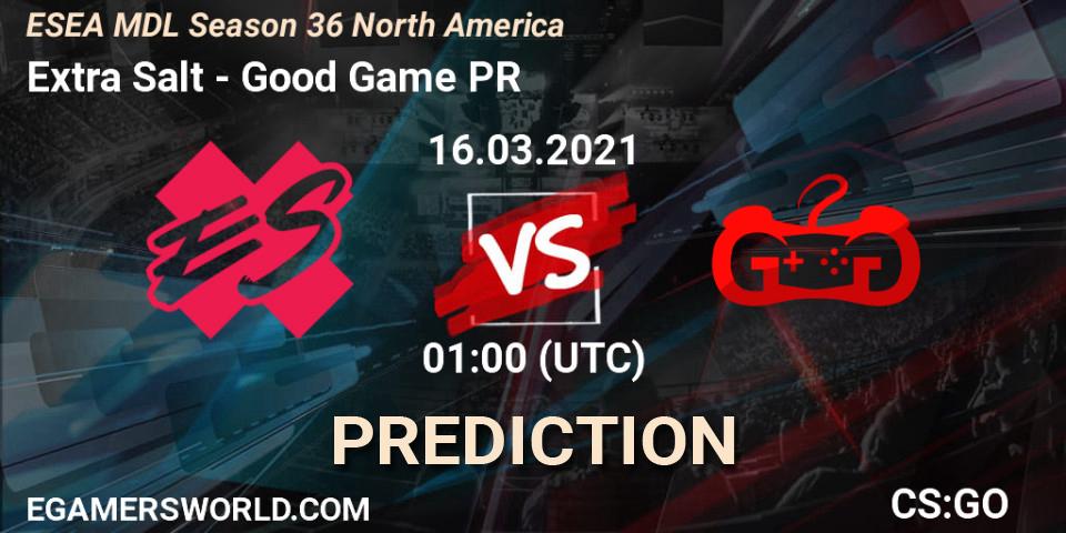 Extra Salt vs Good Game PR: Match Prediction. 16.03.2021 at 01:00, Counter-Strike (CS2), MDL ESEA Season 36: North America - Premier Division