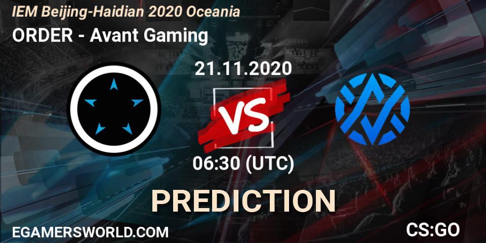 ORDER vs Avant Gaming: Match Prediction. 21.11.20, CS2 (CS:GO), IEM Beijing-Haidian 2020 Oceania