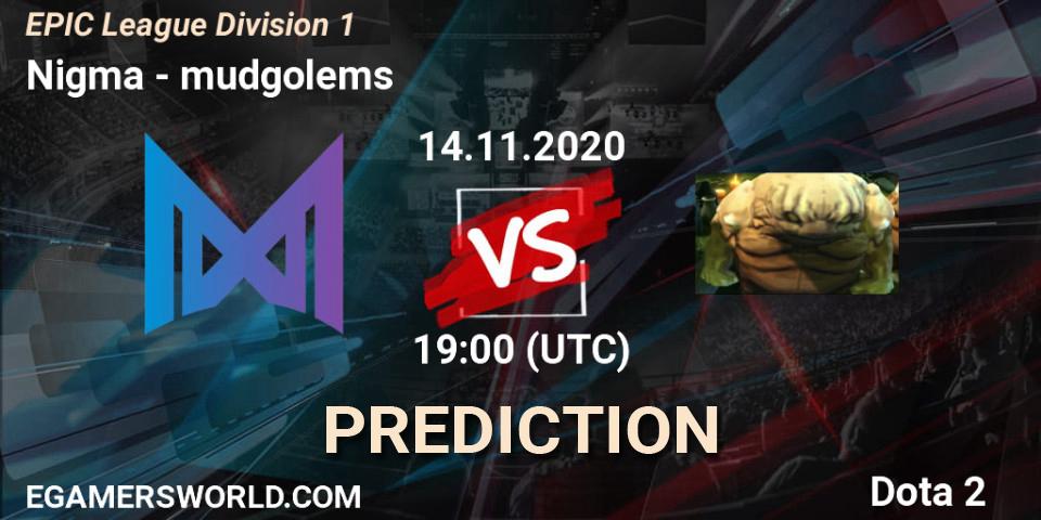 Nigma vs mudgolems: Match Prediction. 14.11.2020 at 19:00, Dota 2, EPIC League Division 1