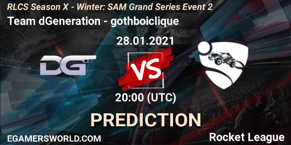 Team dGeneration vs gothboiclique: Match Prediction. 28.01.2021 at 20:00, Rocket League, RLCS Season X - Winter: SAM Grand Series Event 2