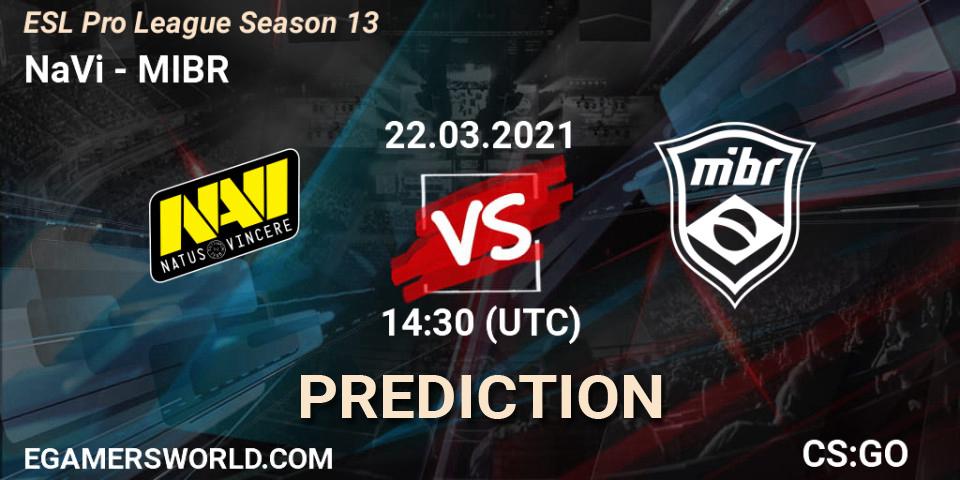NaVi vs MIBR: Match Prediction. 22.03.2021 at 14:30, Counter-Strike (CS2), ESL Pro League Season 13