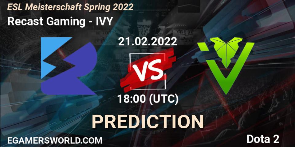 Recast Gaming vs IVY: Match Prediction. 21.02.2022 at 18:02, Dota 2, ESL Meisterschaft Spring 2022