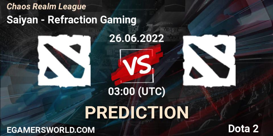 Saiyan vs Refraction Gaming: Match Prediction. 26.06.2022 at 03:24, Dota 2, Chaos Realm League 