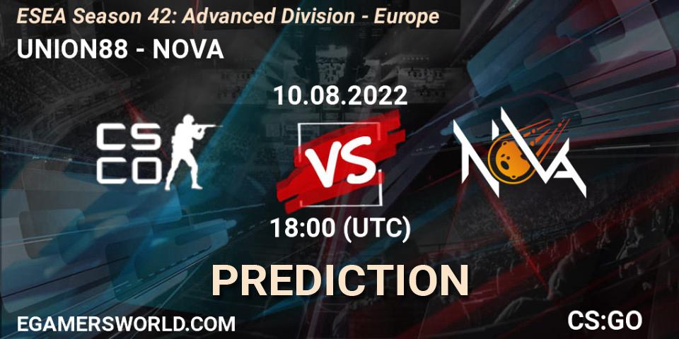 UNION88 vs NOVA: Match Prediction. 10.08.2022 at 18:00, Counter-Strike (CS2), ESEA Season 42: Advanced Division - Europe