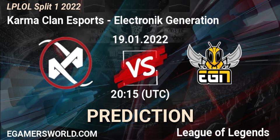 Karma Clan Esports vs Electronik Generation: Match Prediction. 19.01.2022 at 20:00, LoL, LPLOL Split 1 2022