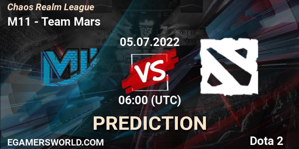 M11 vs Team Mars: Match Prediction. 05.07.2022 at 06:19, Dota 2, Chaos Realm League 