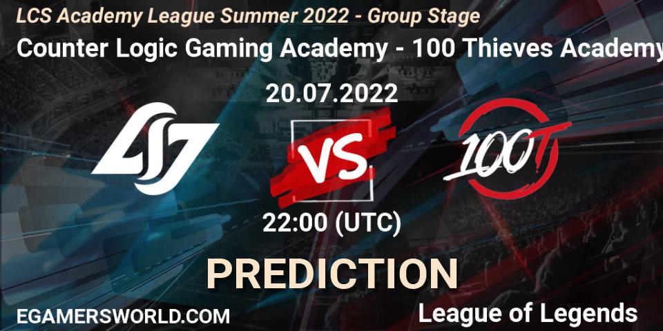 Counter Logic Gaming Academy vs 100 Thieves Academy: Match Prediction. 20.07.2022 at 22:00, LoL, LCS Academy League Summer 2022 - Group Stage