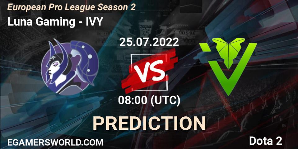Luna Gaming vs IVY: Match Prediction. 25.07.2022 at 08:11, Dota 2, European Pro League Season 2