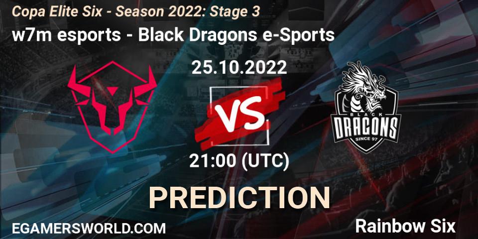 w7m esports vs Black Dragons e-Sports: Match Prediction. 25.10.2022 at 21:00, Rainbow Six, Copa Elite Six - Season 2022: Stage 3