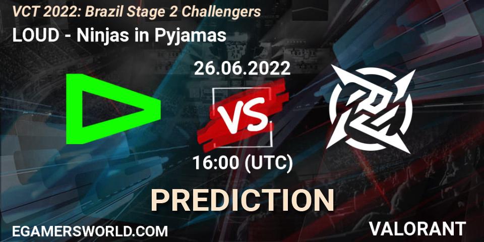 LOUD vs Ninjas in Pyjamas: Match Prediction. 26.06.2022 at 16:15, VALORANT, VCT 2022: Brazil Stage 2 Challengers