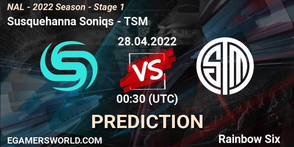Susquehanna Soniqs vs TSM: Match Prediction. 28.04.2022 at 00:30, Rainbow Six, NAL - Season 2022 - Stage 1