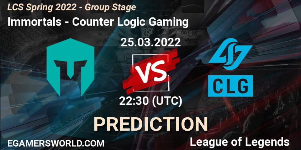 Immortals vs Counter Logic Gaming: Match Prediction. 26.03.22, LoL, LCS Spring 2022 - Group Stage