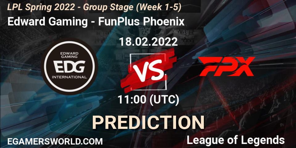 Edward Gaming vs FunPlus Phoenix: Match Prediction. 18.02.2022 at 12:25, LoL, LPL Spring 2022 - Group Stage (Week 1-5)