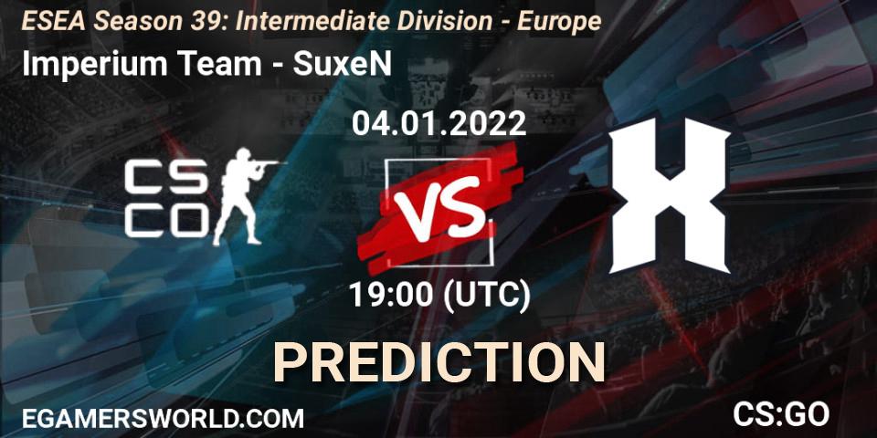Imperium Team vs SuxeN: Match Prediction. 04.01.2022 at 19:00, Counter-Strike (CS2), ESEA Season 39: Intermediate Division - Europe