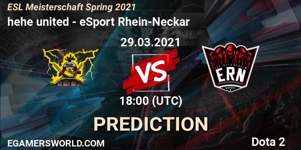 hehe united vs eSport Rhein-Neckar: Match Prediction. 29.03.2021 at 17:08, Dota 2, ESL Meisterschaft Spring 2021