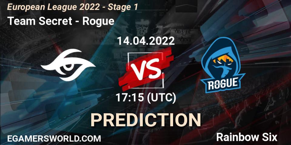 Team Secret vs Rogue: Match Prediction. 14.04.22, Rainbow Six, European League 2022 - Stage 1
