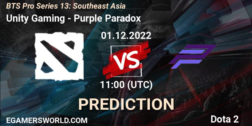 Unity Gaming vs Purple Paradox: Match Prediction. 01.12.22, Dota 2, BTS Pro Series 13: Southeast Asia