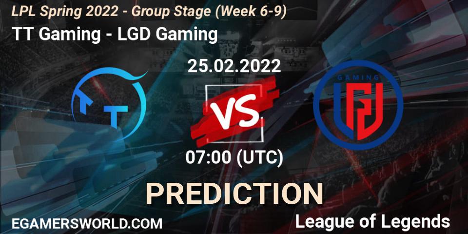 TT Gaming vs LGD Gaming: Match Prediction. 25.02.2022 at 07:00, LoL, LPL Spring 2022 - Group Stage (Week 6-9)