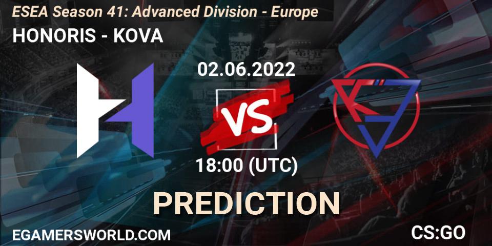 HONORIS vs KOVA: Match Prediction. 02.06.2022 at 18:00, Counter-Strike (CS2), ESEA Season 41: Advanced Division - Europe