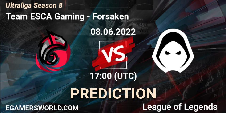 Team ESCA Gaming vs Forsaken: Match Prediction. 08.06.2022 at 17:10, LoL, Ultraliga Season 8
