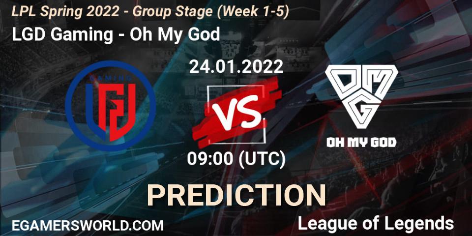 LGD Gaming vs Oh My God: Match Prediction. 24.01.2022 at 09:00, LoL, LPL Spring 2022 - Group Stage (Week 1-5)