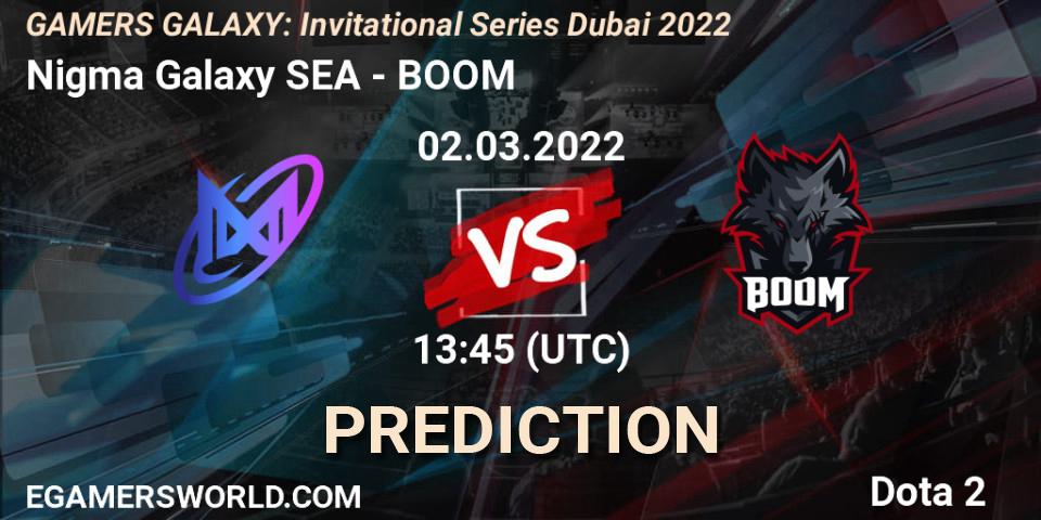 Nigma Galaxy SEA vs BOOM: Match Prediction. 02.03.2022 at 13:21, Dota 2, GAMERS GALAXY: Invitational Series Dubai 2022