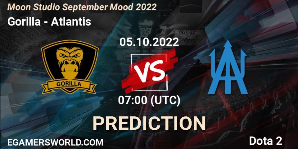 Gorilla vs Atlantis: Match Prediction. 05.10.2022 at 06:24, Dota 2, Moon Studio September Mood 2022