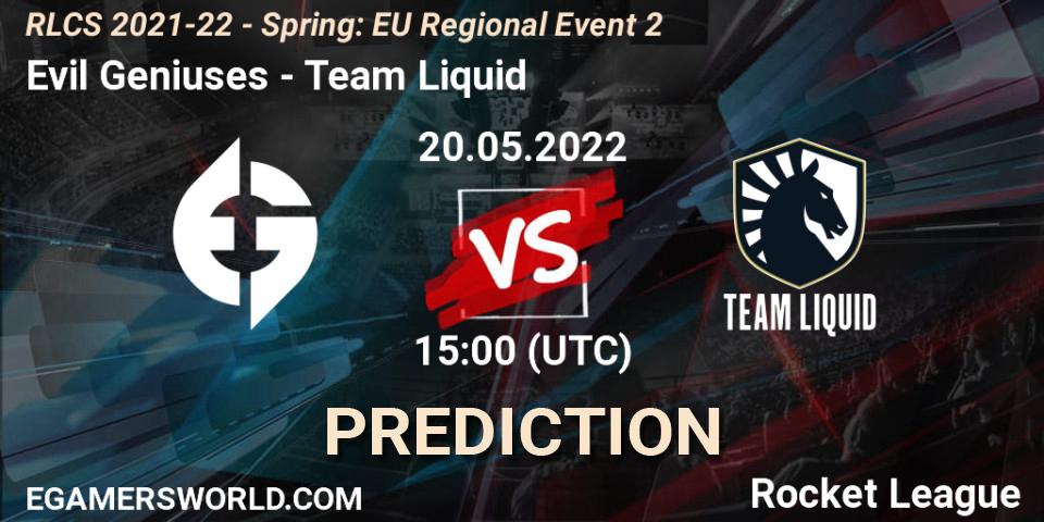 Evil Geniuses vs Team Liquid: Match Prediction. 20.05.22, Rocket League, RLCS 2021-22 - Spring: EU Regional Event 2