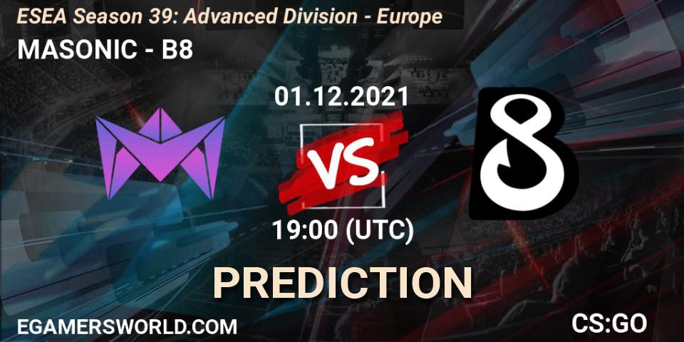 MASONIC vs B8: Match Prediction. 01.12.21, CS2 (CS:GO), ESEA Season 39: Advanced Division - Europe