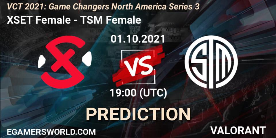 XSET Female vs TSM Female: Match Prediction. 01.10.2021 at 19:00, VALORANT, VCT 2021: Game Changers North America Series 3