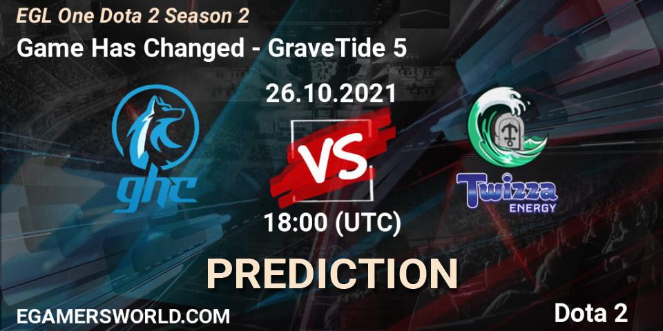 Game Has Changed vs GraveTide 5: Match Prediction. 31.10.2021 at 19:43, Dota 2, EGL One Dota 2 Season 2