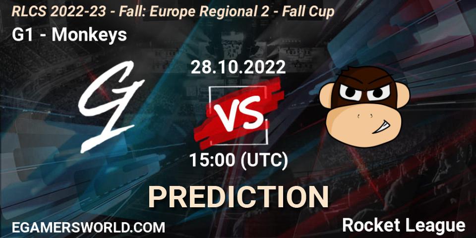 G1 vs Monkeys: Match Prediction. 28.10.2022 at 15:00, Rocket League, RLCS 2022-23 - Fall: Europe Regional 2 - Fall Cup