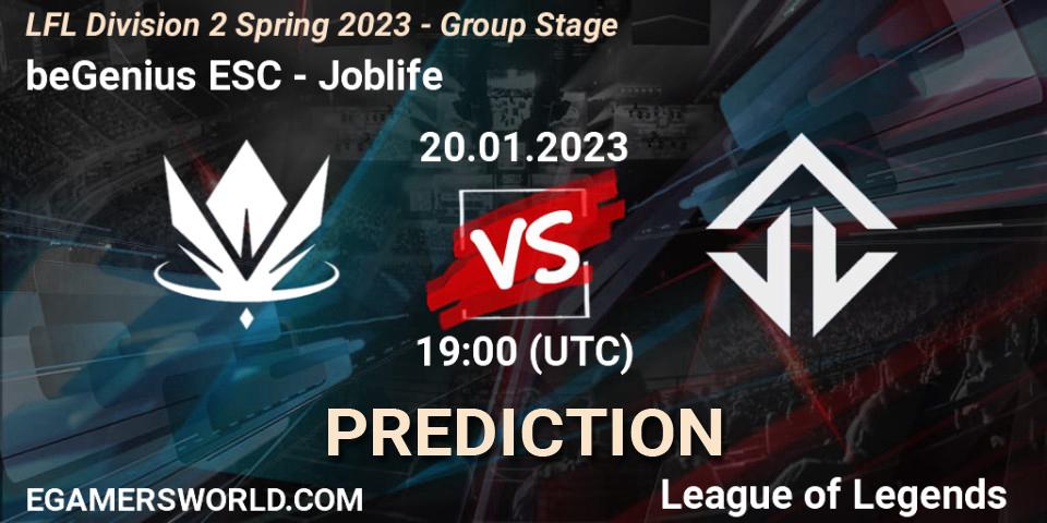 beGenius ESC vs Joblife: Match Prediction. 20.01.23, LoL, LFL Division 2 Spring 2023 - Group Stage