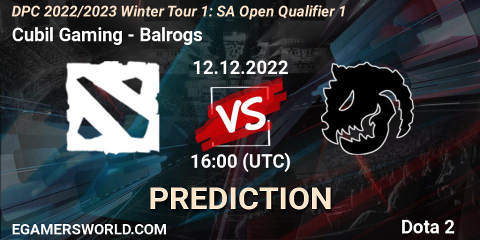 Cubil Gaming vs Balrogs: Match Prediction. 12.12.2022 at 16:08, Dota 2, DPC 2022/2023 Winter Tour 1: SA Open Qualifier 1