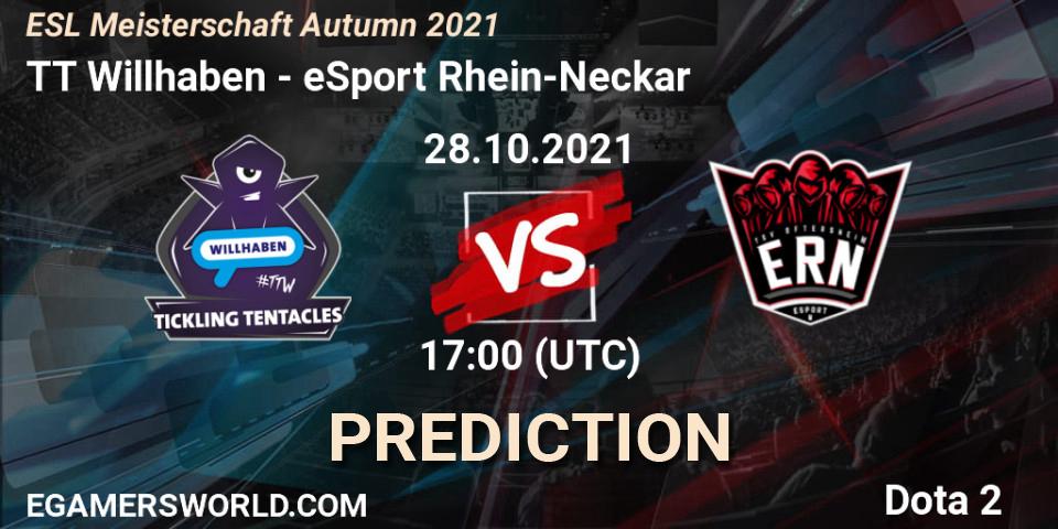 TT Willhaben vs eSport Rhein-Neckar: Match Prediction. 28.10.2021 at 17:02, Dota 2, ESL Meisterschaft Autumn 2021