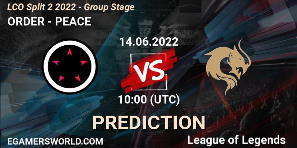 ORDER vs PEACE: Match Prediction. 14.06.2022 at 10:00, LoL, LCO Split 2 2022 - Group Stage