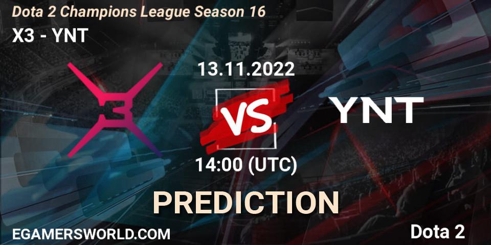 X3 vs YNT: Match Prediction. 13.11.2022 at 14:00, Dota 2, Dota 2 Champions League Season 16