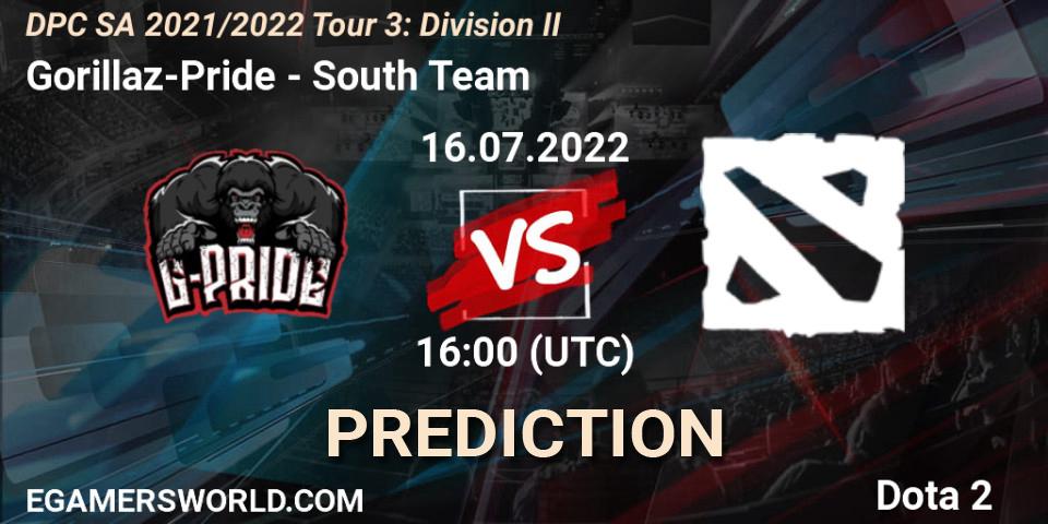 Gorillaz-Pride vs South Team: Match Prediction. 16.07.22, Dota 2, DPC SA 2021/2022 Tour 3: Division II