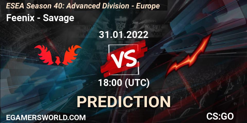 Feenix vs Savage: Match Prediction. 31.01.2022 at 18:00, Counter-Strike (CS2), ESEA Season 40: Advanced Division - Europe