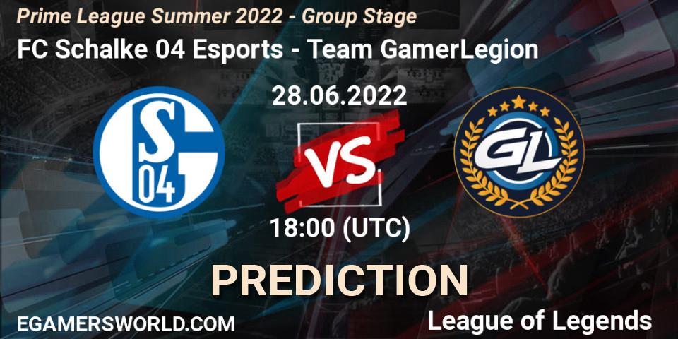 FC Schalke 04 Esports vs Team GamerLegion: Match Prediction. 28.06.2022 at 20:30, LoL, Prime League Summer 2022 - Group Stage