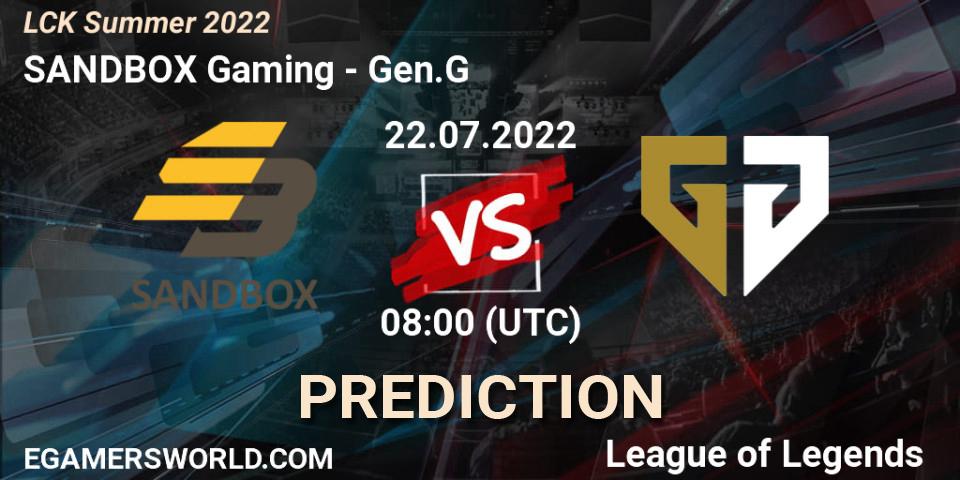 SANDBOX Gaming vs Gen.G: Match Prediction. 22.07.2022 at 08:00, LoL, LCK Summer 2022