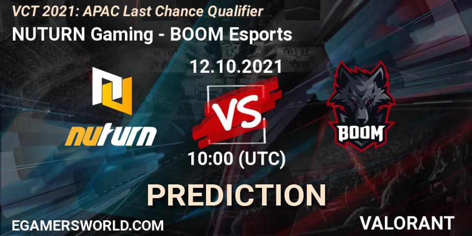 NUTURN Gaming vs BOOM Esports: Match Prediction. 12.10.2021 at 11:00, VALORANT, VCT 2021: APAC Last Chance Qualifier