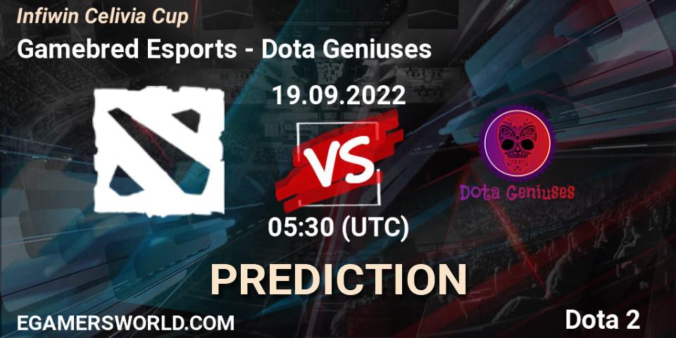 Gamebred Esports vs Dota Geniuses: Match Prediction. 19.09.2022 at 05:29, Dota 2, Infiwin Celivia Cup 