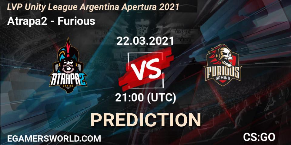 Atrapa2 vs Furious: Match Prediction. 22.03.2021 at 21:00, Counter-Strike (CS2), LVP Unity League Argentina Apertura 2021