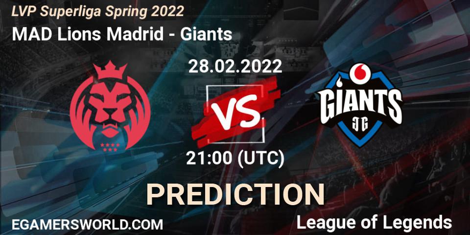 MAD Lions Madrid vs Giants: Match Prediction. 28.02.2022 at 18:00, LoL, LVP Superliga Spring 2022